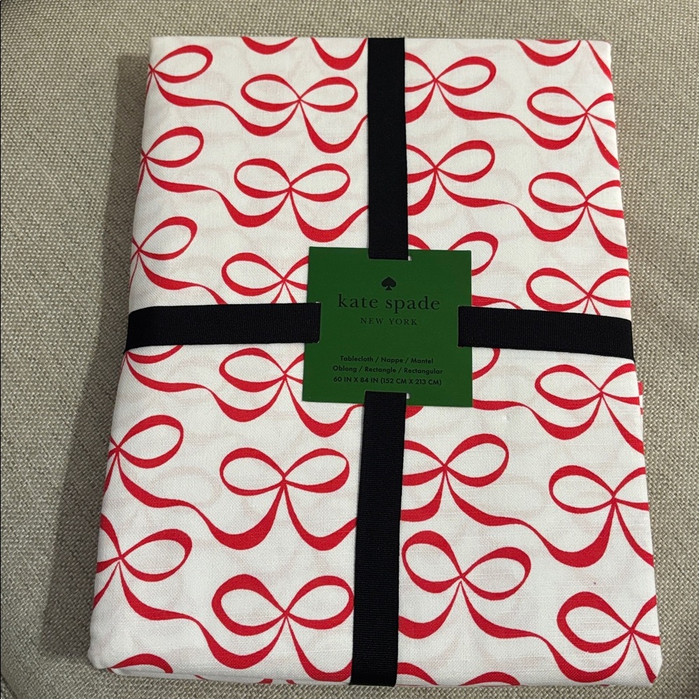 Kate Spade Tablecloth 60" x 84" White with Red Bows Galentines Valentines Day